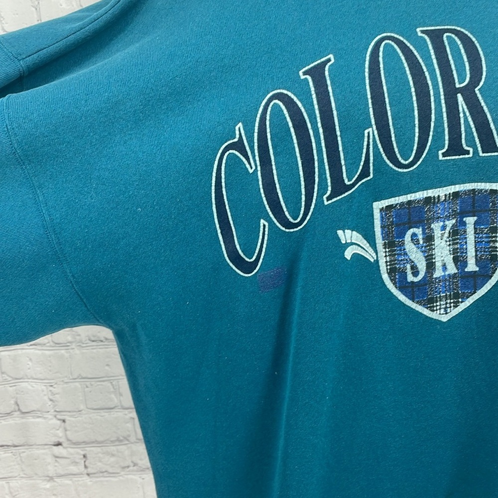 Oversized vintage Colorado Ski turquoise warm long sleeve hoodie pullover XL - Picture 2 of 7